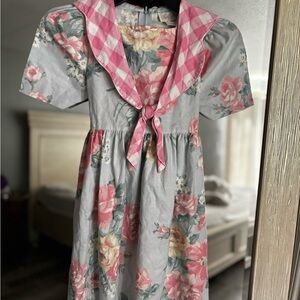 Vintage Rare Editions 6 Floral Dress with Pink Checkered‎ Collar